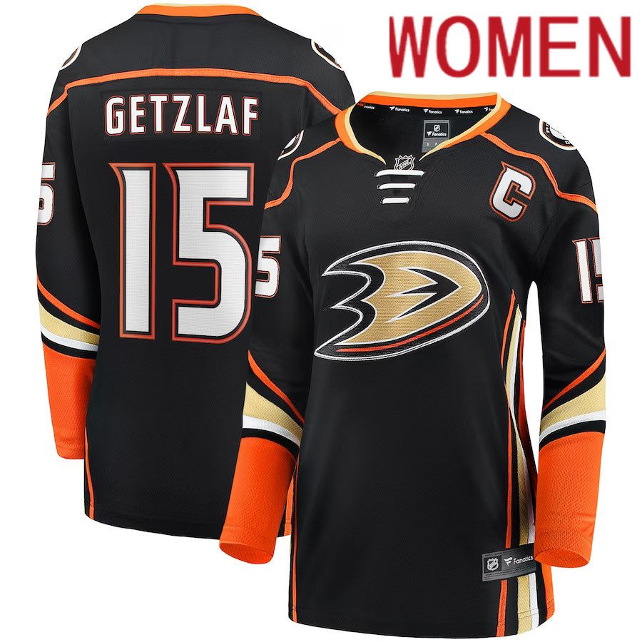 Women Anaheim Ducks #15 Ryan Getzlaf Fanatics Branded Black Breakaway Player NHL Jersey->women nhl jersey->Women Jersey